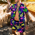 2021 Summer Beach Fashion Leopard Print Two Piece Sets For Men Short Sleeve Shirt And Drawstring Shorts Suits Casual Male Outfit