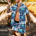2021 Summer Beach Fashion Leopard Print Two Piece Sets For Men Short Sleeve Shirt And Drawstring Shorts Suits Casual Male Outfit